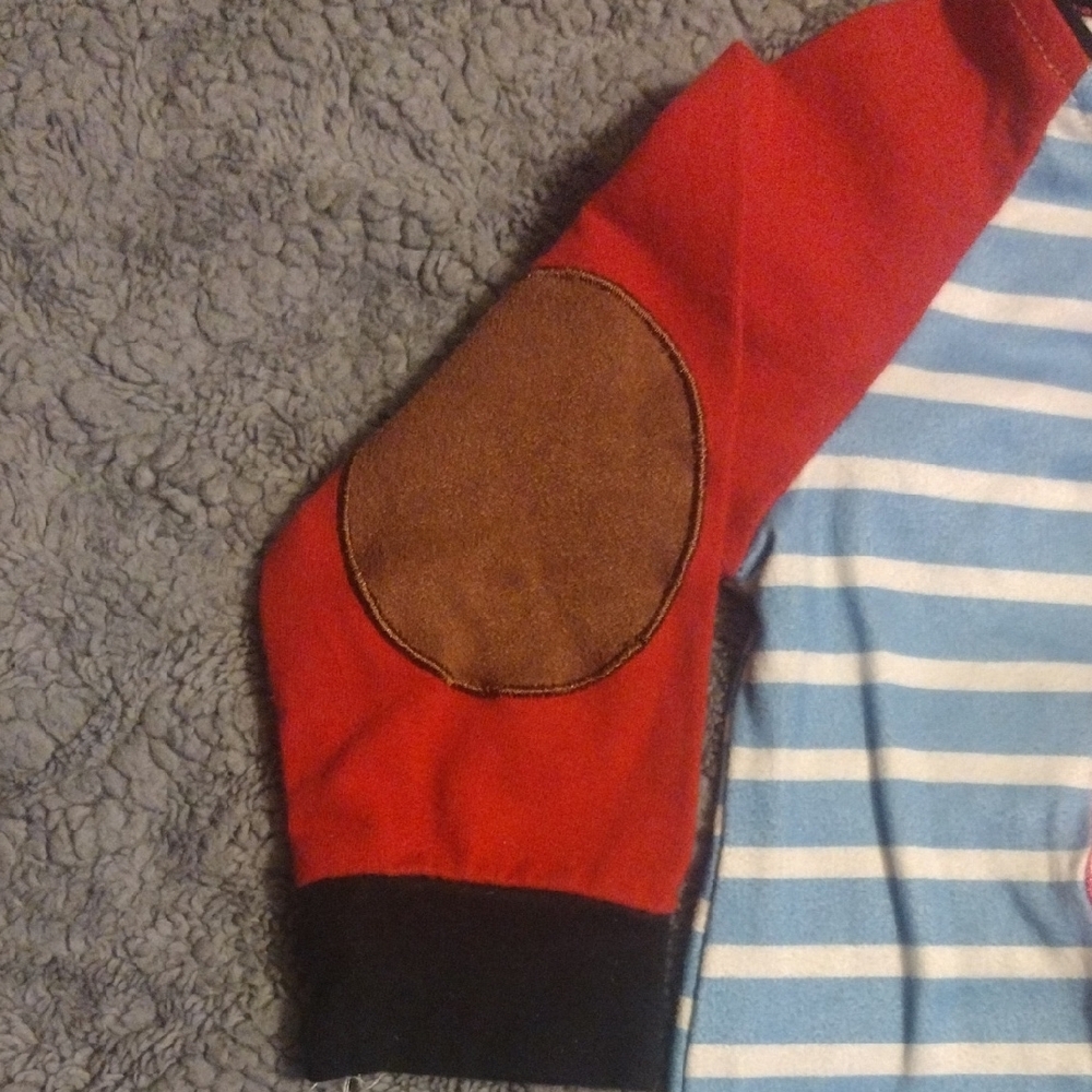 Striped Blue & White Caravan Appliqué Footie with Red Raglan Sleeves - Picture 4 of 10